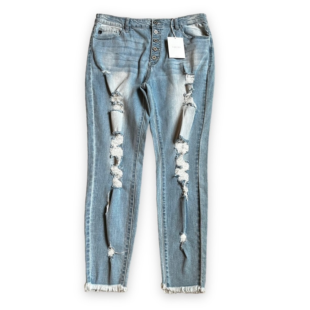 NEW Kancan Jeans Light Wash Lola High Rise Ankle Skinny Distressed 15/31